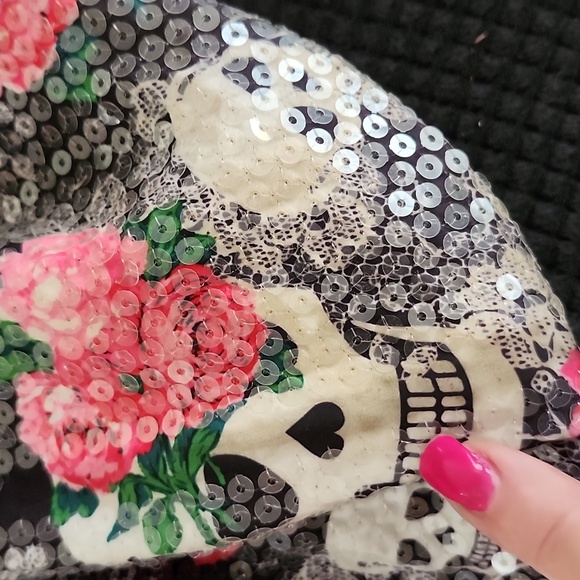 Betsey Johnson Floral Skull Sequined Purse - Picture 13 of 13